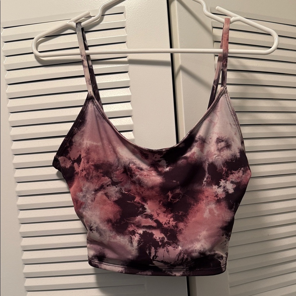 Pink Purple Black Cosmic Tie-Dye Spaghetti Strap Yoga Crop Top Size Medium